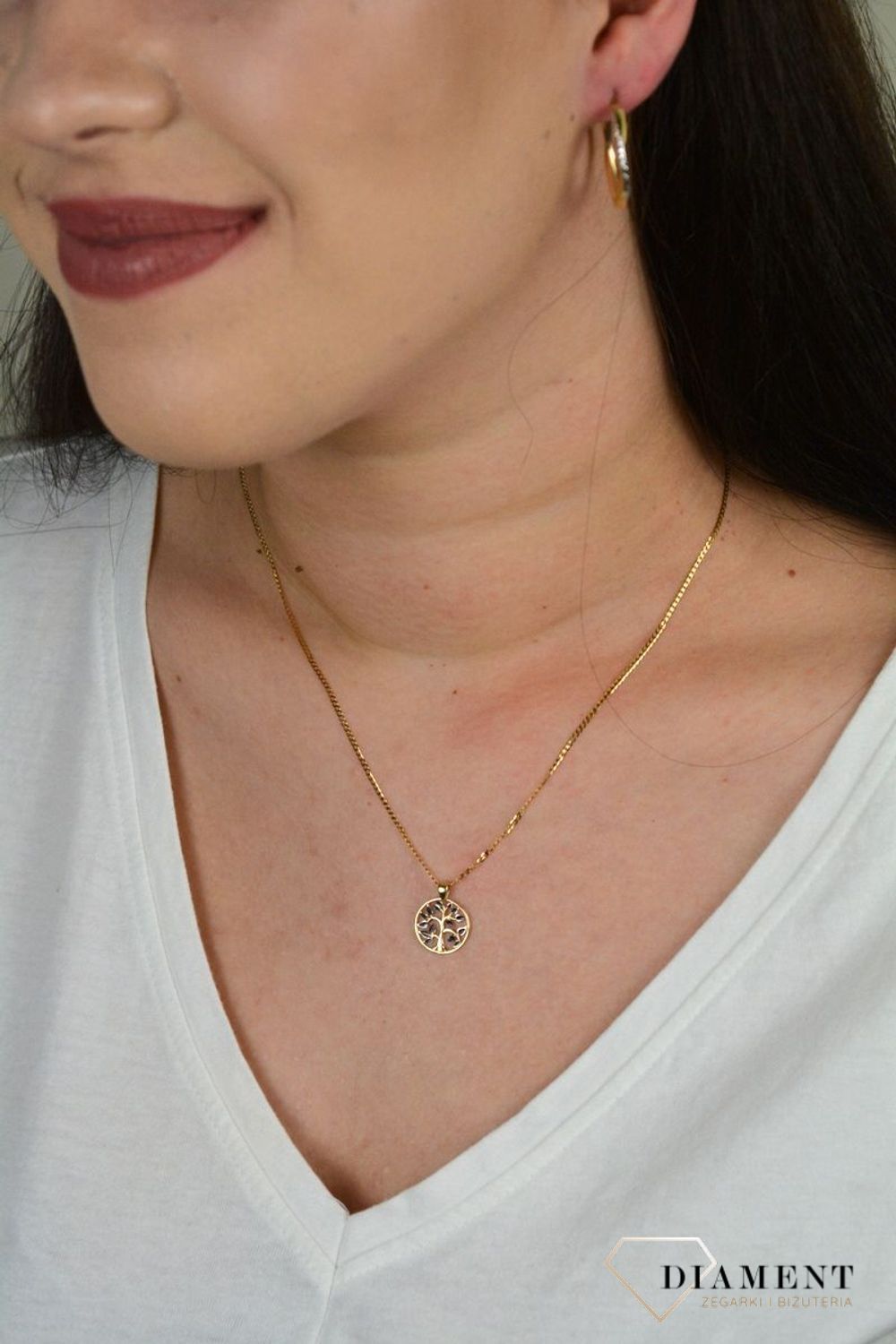 Złota zawieszka 'Drzewko szczęścia z białym złotem' ZA 4644A.jpg